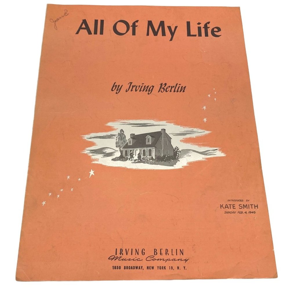 All of My Life Vintage Piano Sheet Music 1944 by Irving Berlin Kate Smith